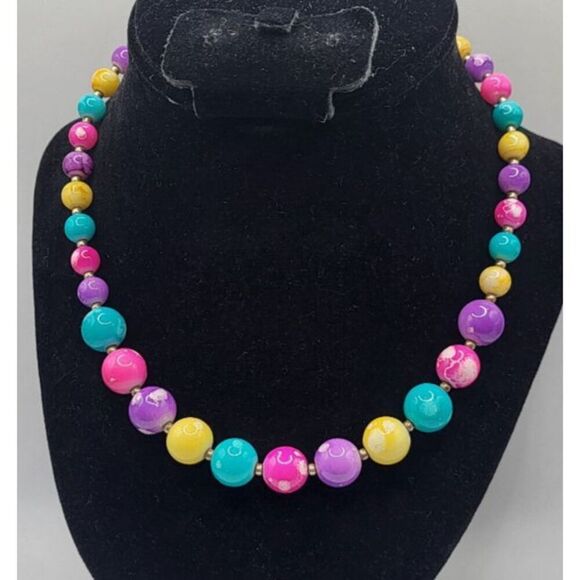 Vintage Bright Graduated Ceramic Enamel Beaded Necklace 17.5in - Picture 4 of 5